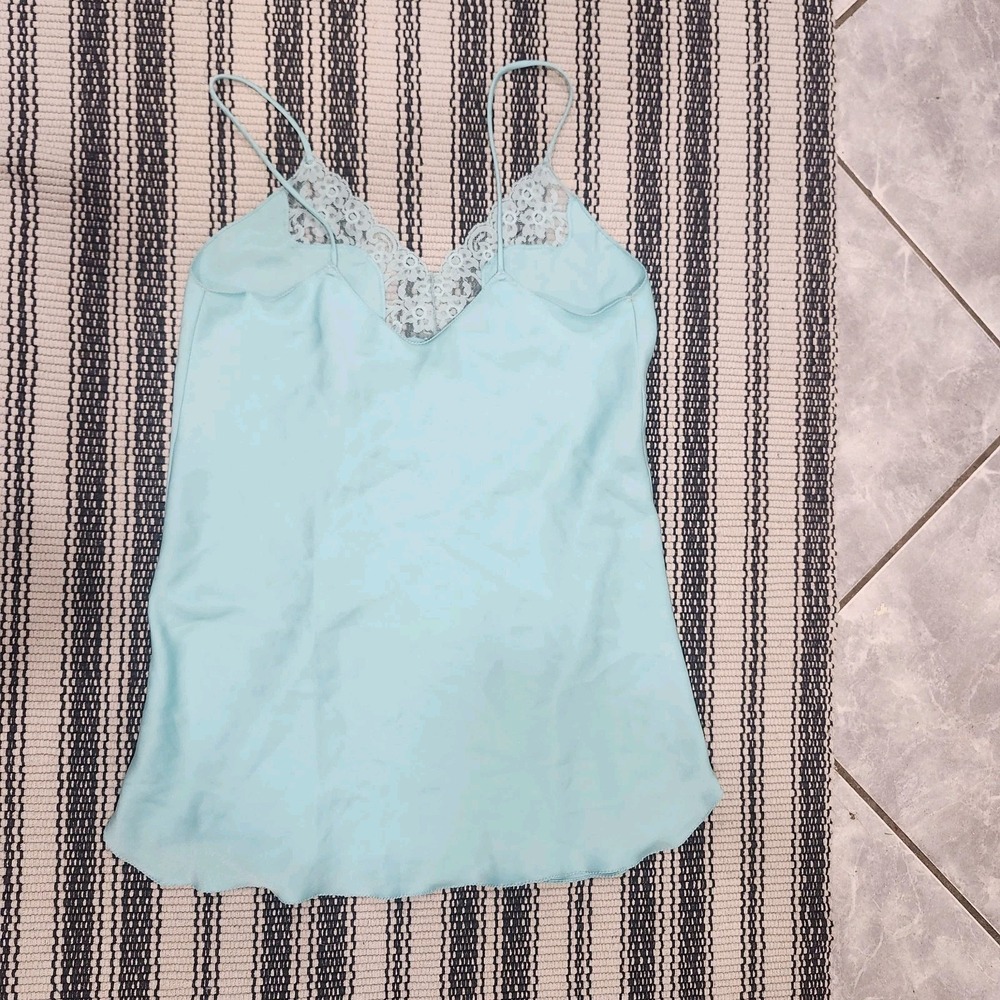 Vintage Victoria's Secret Slip Dress M Blue Satin Lace Chemise Nightgown - Picture 5 of 10